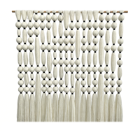 Décoration murale Wabi Sabi en corde de coton tressée à la main avec franges sphériques pour espaces commerciaux, villas et murs de salon