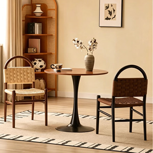 Modern Nordic Retro Industrial Style Solid Wood Brown Woven Restaurant Outdoor <b>Dining</b> <b>Chair</b> - Product Image 3