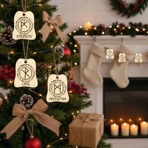 Ensemble de 9 ornements de protection en runes, ornements de Noël celtiques, symboles vikings, décorations nordiques païennes en bois, décoration d'arbre de Noël - Product Image 5