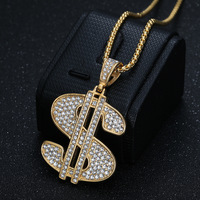Collier pendentif Hiphop en zircon, motif dollar, luxe, étanche, en acier inoxydable PVD, plaqué or 18 carats, pour femmes et hommes, 2024