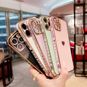 Ins เคสโทรศัพท์ลายหัวใจรักแบบ Electroplated,เคสกันกระแทกด้านหลังสำหรับ <span class=keywords><strong>iPhone</strong></span> 11 12 13 Pro Max XS X XR 7 8 Plus Mini <span class=keywords><strong>SE</strong></span> <span class=keywords><strong>2022</strong></span> - Product Image 1