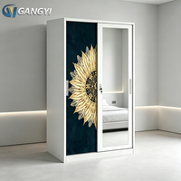 Armoire en acier à 2 portes avec miroir et porte coulissante, motif personnalisable, Lemari Pakaian pour chambre à coucher