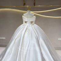 Robe de mariée Jancember JFH130 à épaules dénudées, corsage drapé croisé, manches longues ajustées, plissée, en satin, coupe princesse pour la mariée