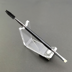 Haute Qualité Personnalisé Votre Propre Logo <span class=keywords><strong>Angle</strong></span> Sourcils Spoolie Mascara <span class=keywords><strong>Baguette</strong></span> Manche En <span class=keywords><strong>Bois</strong></span> Noir Brosse À Cils À Double Extrémité - Product Image 4