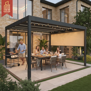 Pergola de jardin extérieure en aluminium 3x3m, 3x4m, 4x3m, 4x4m, 4x5m, 4x6m, 6x3m, 6x4m, 6x5m, 6x6m avec abri latéral pour jardin, cour arrière ou <span class=keywords><strong>piscine</strong></span> - Product Image 1