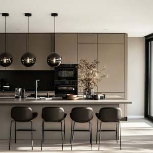 Modern Free Customizable Modular Kitchen Set China Grey Cabinets Sintered Stone Stainless Steel MDF Featuring Island <b>Table</b> Sink - Product Image 6