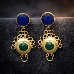New Arrival Golden Designer <b>Earring</b> <b>Sapphire</b> Hydro Gemstone Brass Gold Plated Ethnic Wedding Engagement Party <b>Drop</b> <b>Earrings</b> - Product Image 2