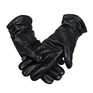 Fashionable Design Fur Leather Gloves Sheep Skin Leather Winter Warm Gloves Touch Screen Leather Gloves from China