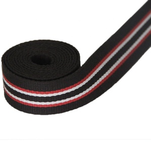 Pita Sabuk Webbing Poliester/Katun Bergaris Jacquard Ramah Lingkungan Berkualitas Tinggi Liman Warna Kopi/Merah/Putih Tebal 2mm Lebar 38mm Untuk Tas - Product Image 3