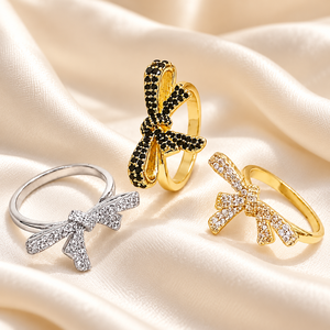 Bague Cocktail Nœud Papillon pour Femme, Zircon Cubique Micro-Pavé, Bague Ajustable Tendance pour Fête et Quotidien, Bijou de Mode - Product Image 5