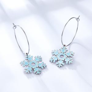 Pendientes de Aro Populares de Acero Inoxidable con Diseño de Copo de Nieve Azul, Chapados en Oro de 18K, Coloridos, Novedad 2022 - Product Image 2