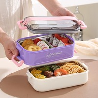 AHLE1095/ Boîte à lunch portable en acier inoxydable 304 pour étudiants, avec poignée de dessin animé, ovale, isotherme, pour la conservation de la chaleur
