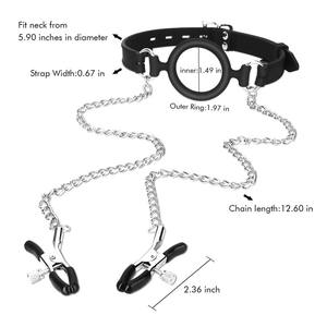 <span class=keywords><strong>O</strong></span>-<span class=keywords><strong>Ring</strong></span> Mordaça com Braçadeiras De Mamilo, Mordaça De Boca Aberta De Silicone ESCRAVO SEXY com Braçadeiras De Mamilo Ajustáveis - Product Image 6