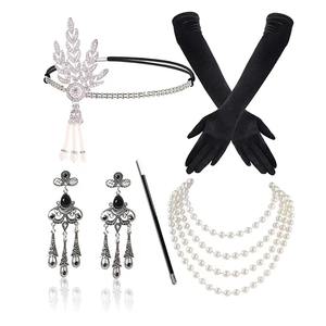 Gatsby Party Bandeau en alliage de plumes Collier de perles <span class=keywords><strong>Porte</strong></span>-<span class=keywords><strong>cigarette</strong></span> et ensemble de gants-Accessoires rétro Hepburn Outfit - Product Image 4