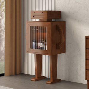 Vintage Style Solid Wood Robotic Wine <b>Cabinet</b> With Glass Door Living Room <b>Storage</b> Shelf Natural Wood Color - Product Image 2
