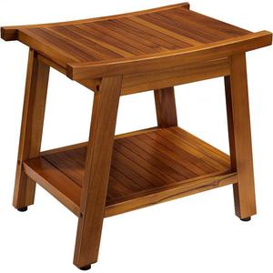Tabouret de salle de bain en teck sur mesure à deux niveaux avec rangement pour usage domestique - Product Image 1