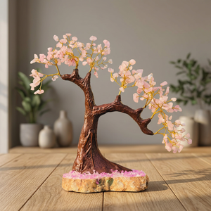 Pink Crystal Tree Handmade Gemstone Decor Wooden Base Stone Branch Ornament for Home Office <b>Desk</b> - Product Image 4