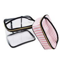Pochette de maquillage 4 en 1 en PVC transparente portable grande capacité Sac à cosmétiques fermeture à glissière motif de dessin animé pour voyage pour la toilette