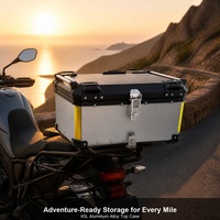 Boîte à bagages arrière pour moto en alliage d'aluminium argenté, étanche et verrouillable, 65L, vente en gros d'usine, boîte de rangement pour les voyages