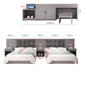 3 Star Hotel Bedroom Furniture Set Custom <b>King</b> Queen Single <b>Double</b> Wood <b>Bed</b> Frame with Upholstered Headboard Nightstand TV Unit - Product Image 4