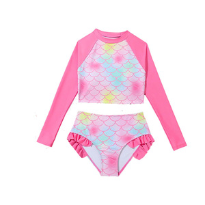 Costume da bagno a <span class=keywords><strong>due</strong></span> pezzi 2025 transfrontaliero per bambine, costume da bagno a sirena a maniche lunghe per bambini e neonata - Product Image 5