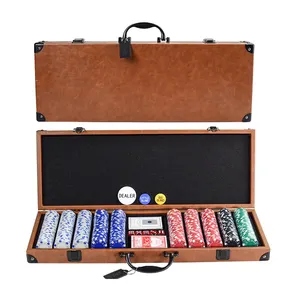 Groothandel Grote Luxe Lederen Poker Chip Set Box Voor Dobbelstenen Chips 500Pcs Kit