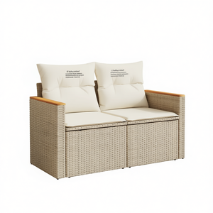 Canapé de jardin 2 places en rotin beige, pliable, mobilier de patio, design contemporain, coussin en mousse haute densité - Product Image 1