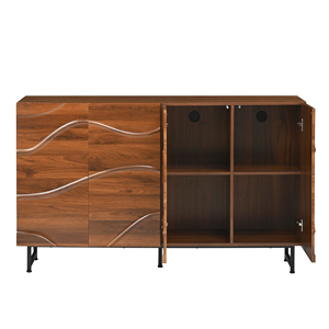 Buffet/Credenza moderne du milieu du siècle en noyer, sculpté géométriquement, avec pieds en métal, meuble de rangement polyvalent pour salon et salle à manger - Product Image 3