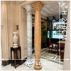 เสาหินอ่อนทรงกลมเรียบง่ายแบบกำหนดเอง เสาหินธรรมชาติแกะสลักด้วยมือ เสาหินอ่อนสีเหลืองสำหรับตกแต่งภายนอก - Product Image 3