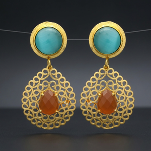 Handmade Gold Plated Brass Ethnic Party Gemstone Dangle <b>Earrings</b> - Product Image 2