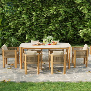 Hiện Đại Sang Trọng Ngoài Trời Ăn Uống Đặt Gỗ Tếch Khung Ngoài Trời Bàn Và Ghế Đặt Cho Sân - Product Image 3