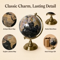 Globe Peta Dunia Kertas Antik 14,2cm dengan Dudukan Logam, Dekorasi Geografi Inggris Vintage untuk Rumah, Kantor, Hadiah, OEM Custom