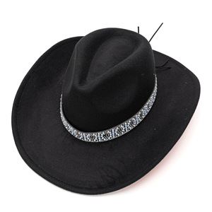 Sombrero Vaquero Occidental de Fieltro de Lana para Otoño e Invierno, Estilo Étnico Unisex, Ala Ancha Curvada, Sombrero de <span class=keywords><strong>Jazz</strong></span> con Banda de Diamantes, para Fiestas Casuales - Product Image 4
