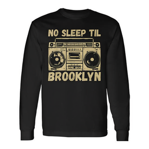 No Sleep Til Brooklyn Retro Boombox T-shirt à manches longues avec motif musical vintage - Product Image 2