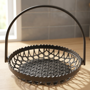 Panier de rangement rond en métal, design minimaliste en fer soudé pour l'organisation de la cuisine, durable, à un seul niveau - Product Image 3
