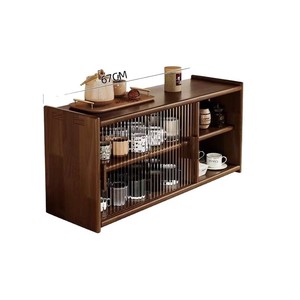 Solid Wood Cup Holder With Frosted Glass Tea Set Storage Cabinet <b>Desktop</b> Water Coffee Cup Rack 2 Tier <b>Shelf</b> - Product Image 5