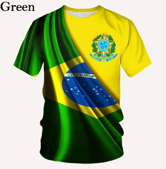 2023 New Fashion Brazil Flag 3d T Shirt Men/Women Casual Round Neck Short Sleeve Sports T-shirt