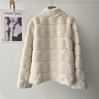 Manteau court en fausse fourrure pour femme, col en V, rayures horizontales, veste en fourrure, vêtements d'extérieur chauds pour l'hiver, 067-4063