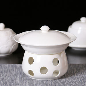 Juego de vajilla de porcelana de 6/7 pulgadas, 5OZ y 8OZ, Base de vela, calentamiento, tazón de cerámica, platos de mantequilla de porcelana blanca con tapa para sopa - Product Image 4