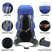 Sac à dos de randonnée 55L à armature interne en nylon Ripstop, idéal pour le trekking, le camping et l'alpinisme, avec suspension réglable, logo personnalisé, OEM