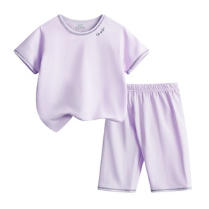 Piyama Set Anak Perempuan Lengan Pendek Motif Kucing Lucu Warna Pink Bahan Katun untuk Musim Panas, Cetak Kustom, Murah - Product Image 1