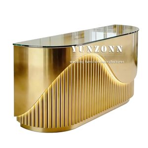 تصميم جديد لعام <span class=keywords><strong>2026</strong></span> لكاونتر بار وطاولة استقبال عصرية من الفولاذ المقاوم للصدأ الذهبي - Product Image 6