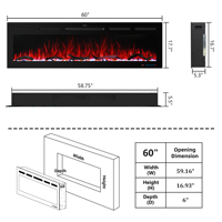 Cheminée électrique Luxstar murale encastrable, tailles 42"-74", contrôle intelligent par application/Alexa, usage hôtelier et domestique, LED, métal, version anglaise