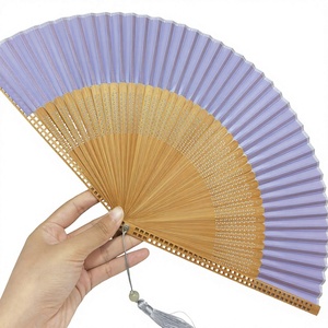 Handmade Bamboo Folding Fan <b>Purple</b> <b>Fabric</b> Tassel Modern Design Wedding Decoration Gift Painted Technique Decorative Art - Product Image 1