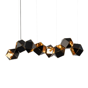 Rectangulaire ligne forme lustre suspension lampe multi têtes noir brillant or pendentif lumière - Product Image 1