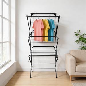 Séchoir à linge pliable en forme de X, porte-serviettes métallique multi-niveaux pour bébé, porte-manteau multifonctionnel sur pied pour intérieur et extérieur - Product Image 4