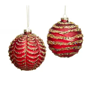 Ventas calientes buen proveedor Rojo Dorado Navidad adornos de vidrio bolas con adornos