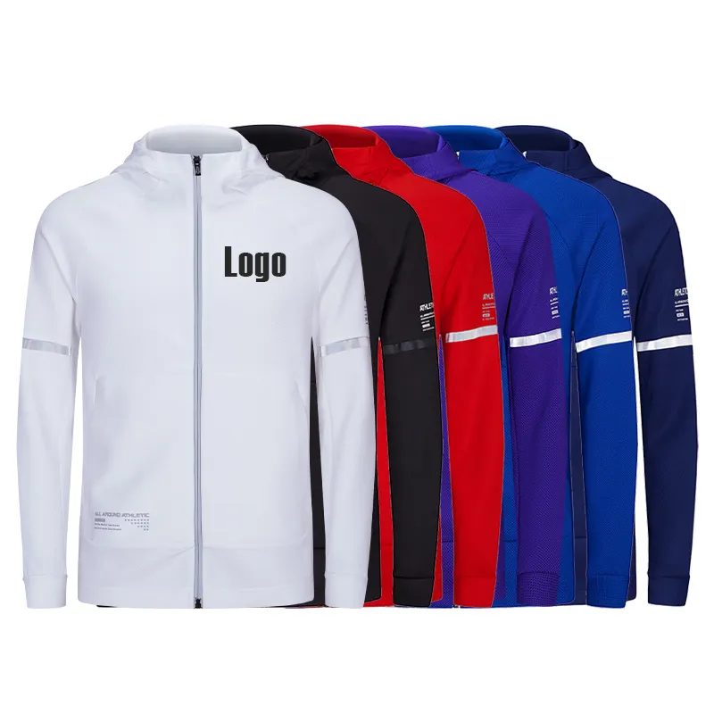 Custom Logo Reflective Men Tracksuit Running Jacket Men Lightweight Training Wear Jogging Jacket With Hood