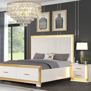Contemporary <b>Convertible</b> 4PC Queen Bedroom Set with Solid Wood & Gold Finish - Product Image 1