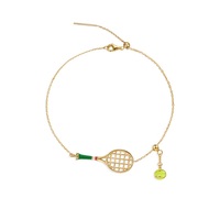 Pulsera Resistente y Duradera Chapada en Oro de 18K S925 con Raquetas de Tenis Azul Verde y Pelota de Tenis Dorada, un Regalo Deportivo y Elegante